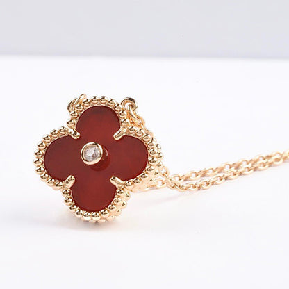 [Super CiCi ]CLOVER 15MM DIAMOND CARNELIAN NECKLACE