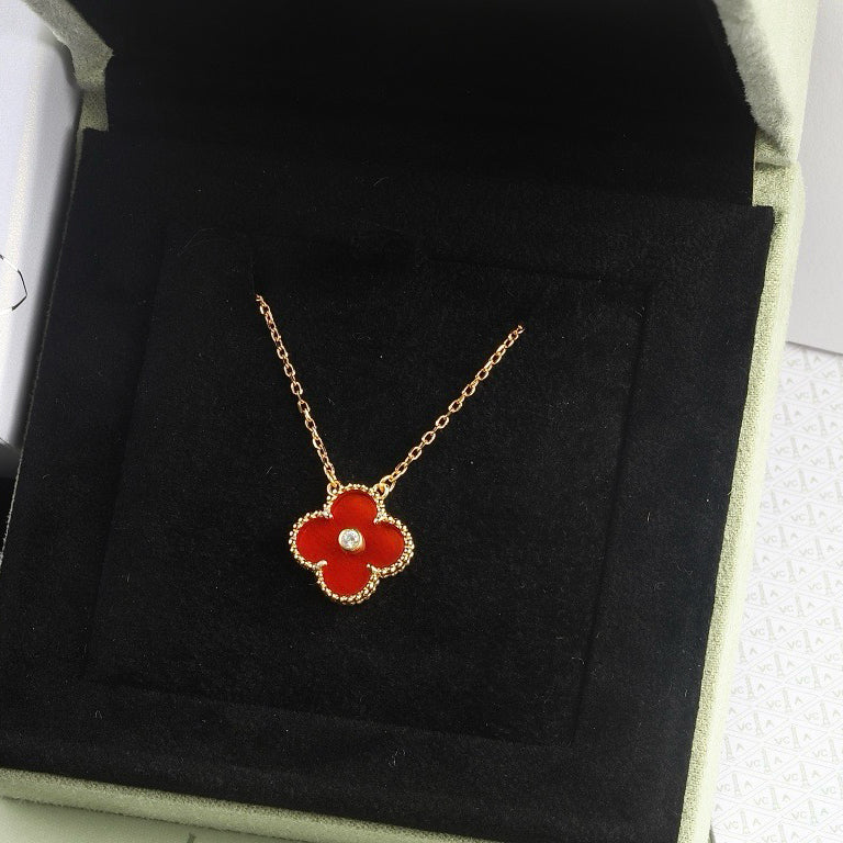 [Super CiCi ]CLOVER 15MM DIAMOND CARNELIAN NECKLACE