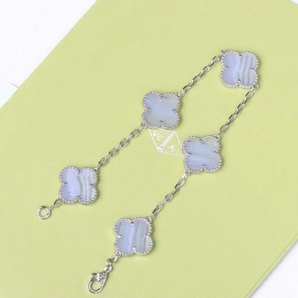 [Super CiCi ] CLOVER 5 MOTIF PURPLE CHALCEDONY BRACELET COLLECTION