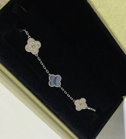 [Super CiCi ] CLOVER 5 MOTIF PURPLE CHALCEDONY BRACELET COLLECTION