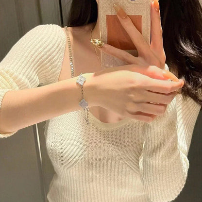 [Super CiCi ] CLOVER 5 MOTIF PURPLE CHALCEDONY BRACELET COLLECTION