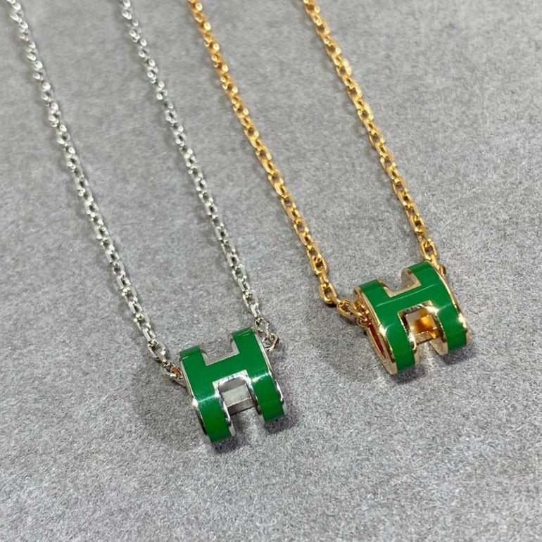 [Super CiCi ]POP H GREEN NECKLACE SILVER AND GOLD