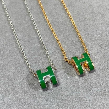 [Super CiCi ]POP H GREEN NECKLACE SILVER AND GOLD