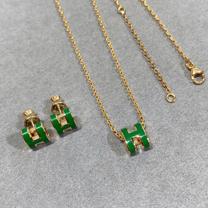 [Super CiCi ]POP H GREEN NECKLACE SILVER AND GOLD