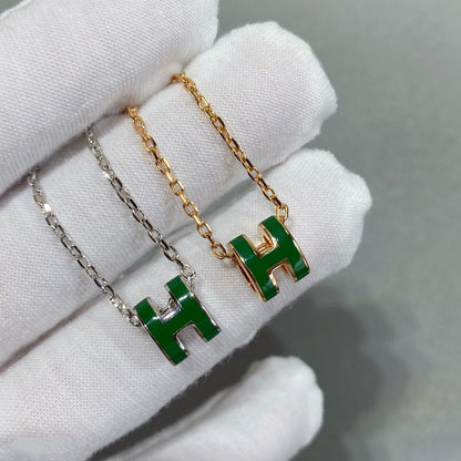 [Super CiCi ]POP H GREEN NECKLACE SILVER AND GOLD