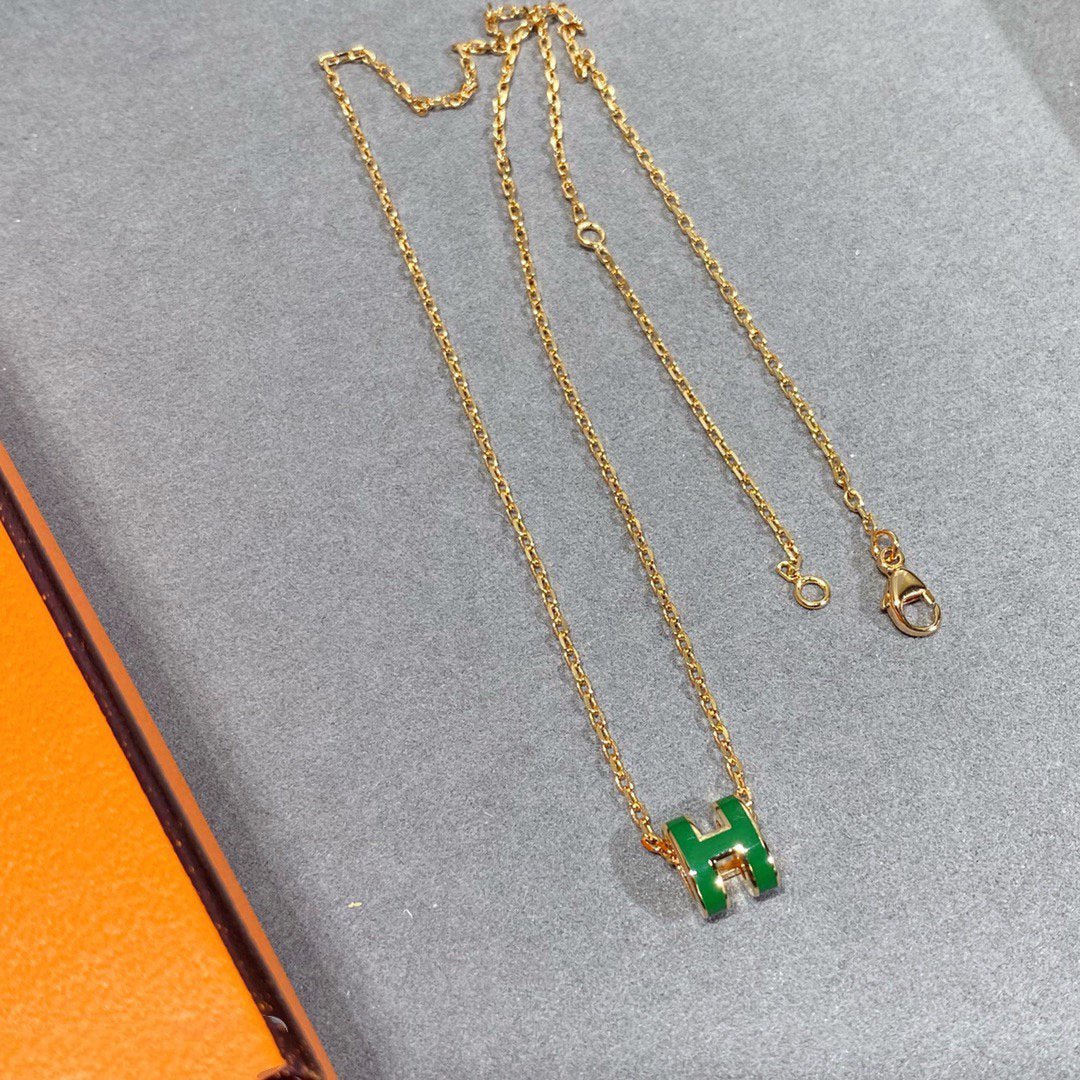 [Super CiCi ]POP H GREEN NECKLACE SILVER AND GOLD