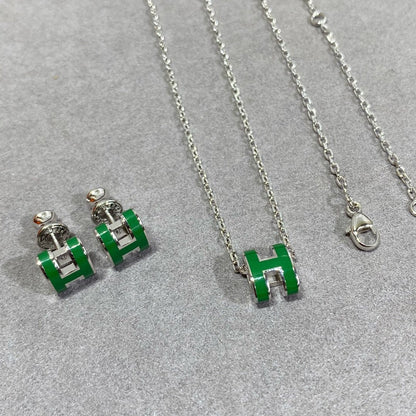 [Super CiCi ]POP H GREEN NECKLACE SILVER AND GOLD