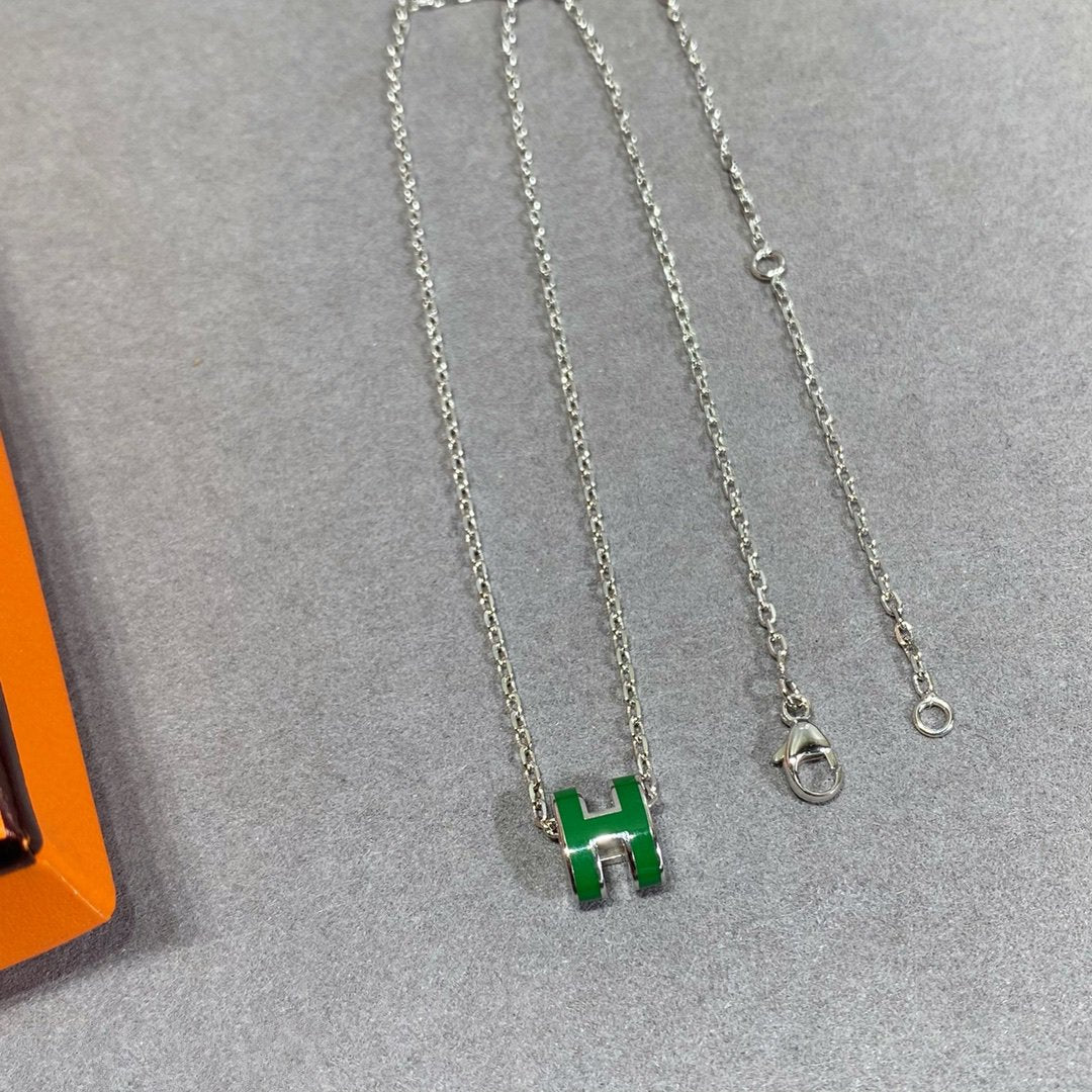 [Super CiCi ]POP H GREEN NECKLACE SILVER AND GOLD
