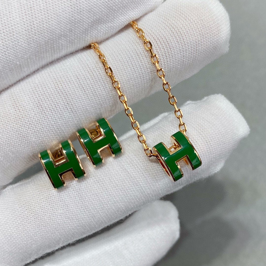 [Super CiCi ]POP H GREEN NECKLACE SILVER AND GOLD