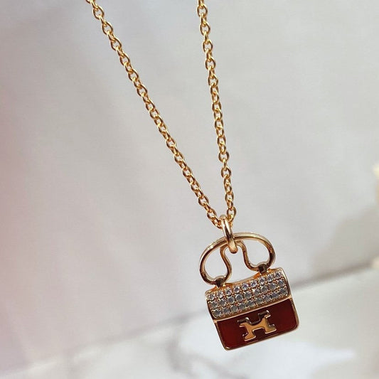 [Super CiCi ]CONSTANCE RED PEDANT PINK GOLD NECKLACE