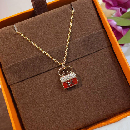 [Super CiCi ]CONSTANCE RED PEDANT PINK GOLD NECKLACE