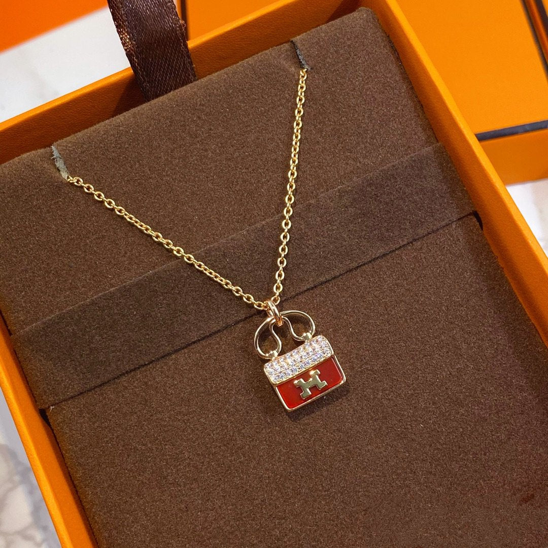 [Super CiCi ]CONSTANCE RED PEDANT PINK GOLD NECKLACE