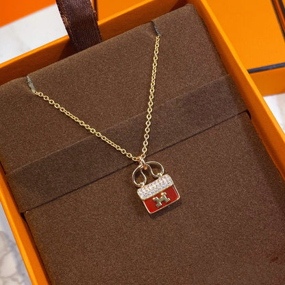 [Super CiCi ]CONSTANCE RED PEDANT PINK GOLD NECKLACE