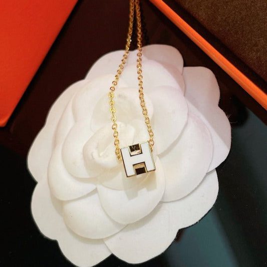 [Super CiCi ]H WHITE SQUARE GOLD NECKLACE