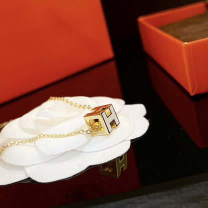 [Super CiCi ]H WHITE SQUARE GOLD NECKLACE