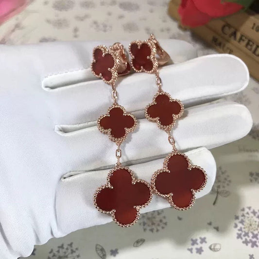 [Super CiCi ]CLOVER 3 MOTIF CARNELIAN DROP EARRINGS
