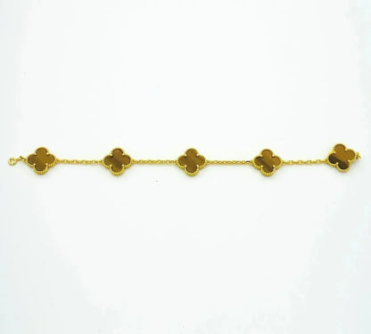 [Super CiCi ] CLOVER 5 MOTIFS TIGER EYE BRACELET COLLECTION