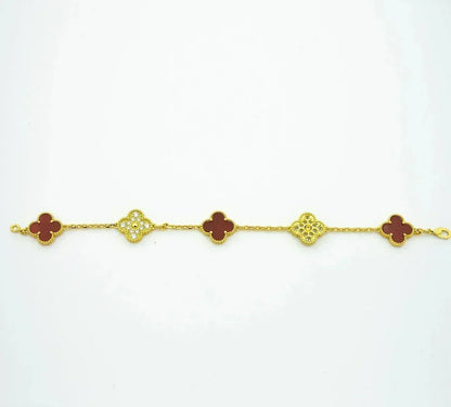 [Super CiCi ] CLOVER 5 MOTIF RED CORNELIAN BRACELET COLLECTION