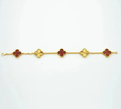 [Super CiCi ] CLOVER 5 MOTIF RED CORNELIAN BRACELET COLLECTION