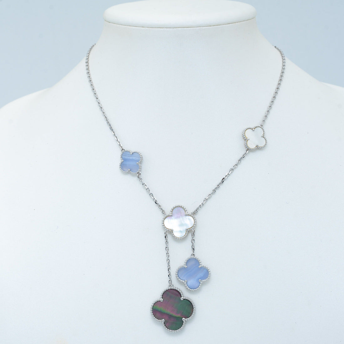 [Super CiCi ]CLOVER MOP CHALCEDONY NECKLACE SILVER 6 MOTIF