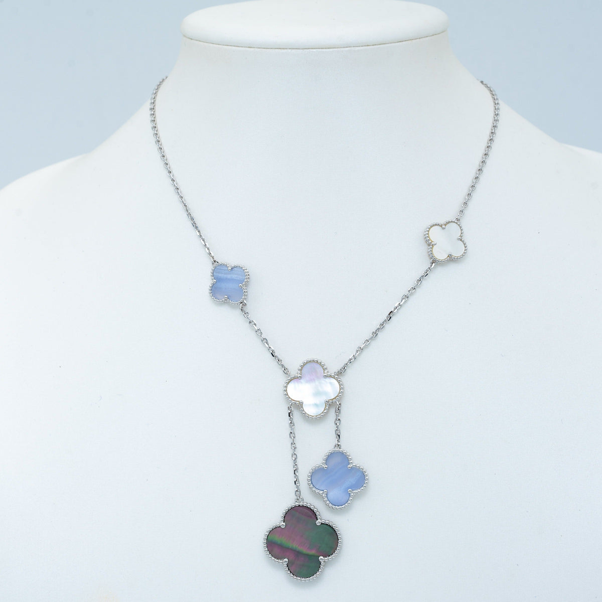 [Super CiCi ]CLOVER MOP CHALCEDONY NECKLACE SILVER 6 MOTIF