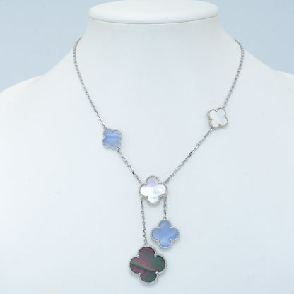 [Super CiCi ]CLOVER MOP CHALCEDONY NECKLACE SILVER 6 MOTIF