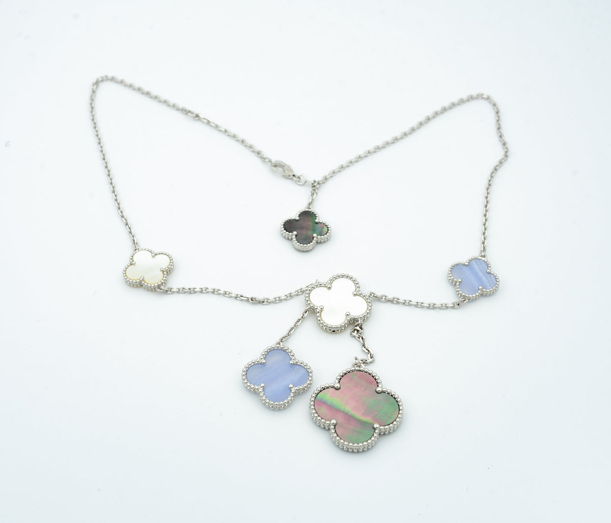 [Super CiCi ]CLOVER MOP CHALCEDONY NECKLACE SILVER 6 MOTIF