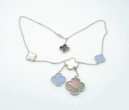 [Super CiCi ]CLOVER MOP CHALCEDONY NECKLACE SILVER 6 MOTIF