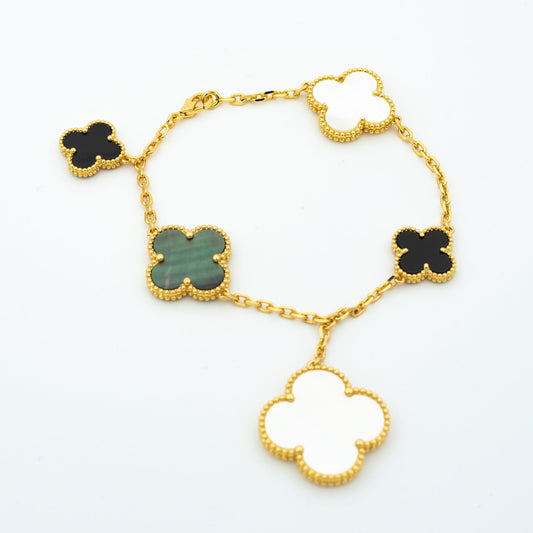 [Super CiCi ]CLOVER BRACELET 5 MOTIFS ONYX MOP