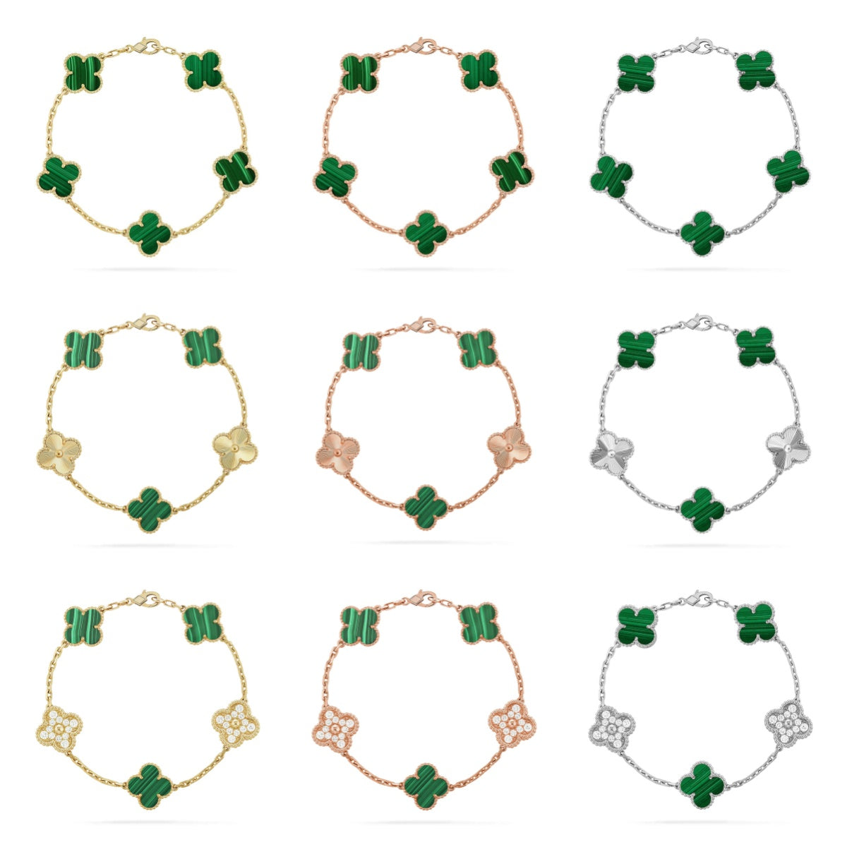 [Super CiCi ] CLOVER 5 MOTIF MALACHITE BRACELET COLLECTION