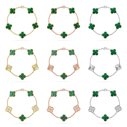 [Super CiCi ] CLOVER 5 MOTIF MALACHITE BRACELET COLLECTION