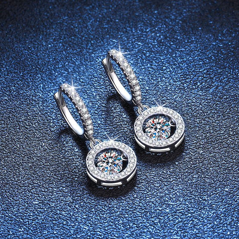 [Super CiCi]DANCING MOISSANITE HALO DROP HOOP EARRINGS