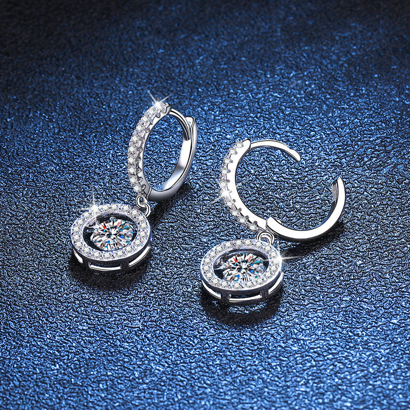 [Super CiCi]DANCING MOISSANITE HALO DROP HOOP EARRINGS