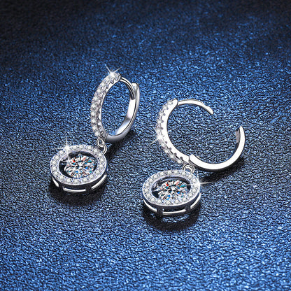 [Super CiCi]DANCING MOISSANITE HALO DROP HOOP EARRINGS