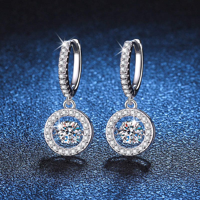 [Super CiCi]DANCING MOISSANITE HALO DROP HOOP EARRINGS