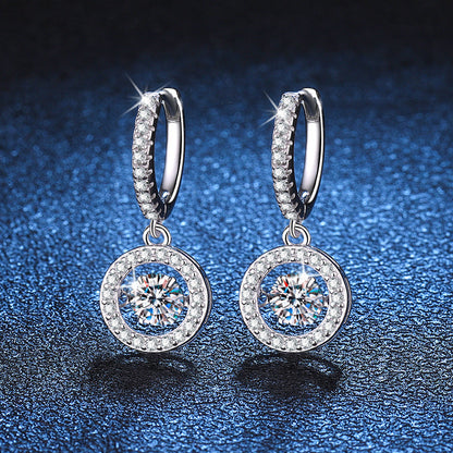 [Super CiCi]DANCING MOISSANITE HALO DROP HOOP EARRINGS