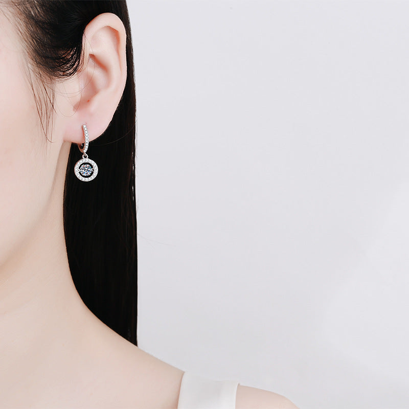 [Super CiCi]DANCING MOISSANITE HALO DROP HOOP EARRINGS