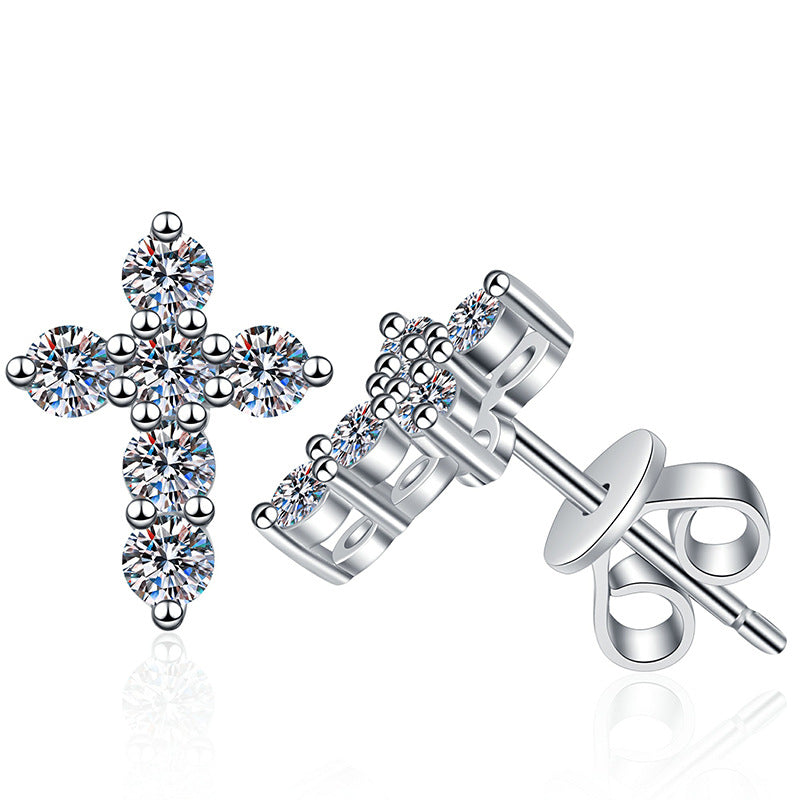 [Super CiCi]SPARKLING CROSS MOISSANITE STUD EARRINGS