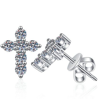 [Super CiCi]SPARKLING CROSS MOISSANITE STUD EARRINGS