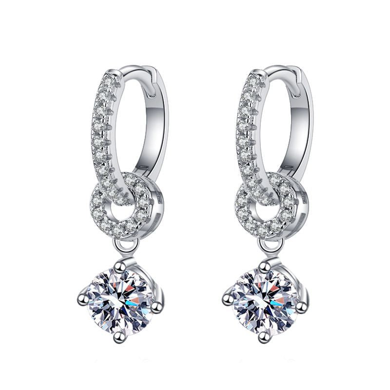 [Super CiCi]INTERLOCKING DOUBLE RING MOISSANITE DROP EARRINGS