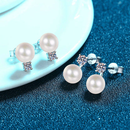 [Super CiCi]ELEGANT NATURAL PEARL & MOISSANITE DROP EARRINGS