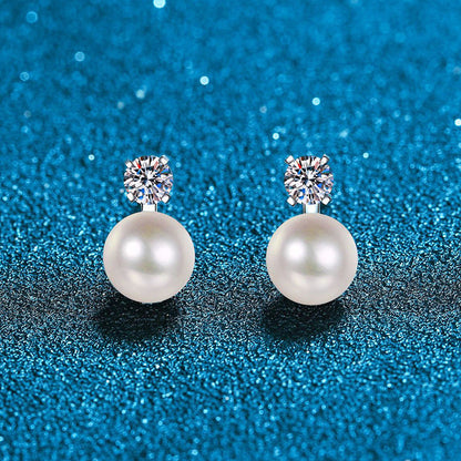 [Super CiCi]ELEGANT NATURAL PEARL & MOISSANITE DROP EARRINGS