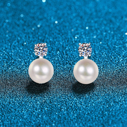 [Super CiCi]ELEGANT NATURAL PEARL & MOISSANITE DROP EARRINGS