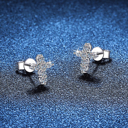[Super CiCi]SPARKLING CROSS MOISSANITE STUD EARRINGS