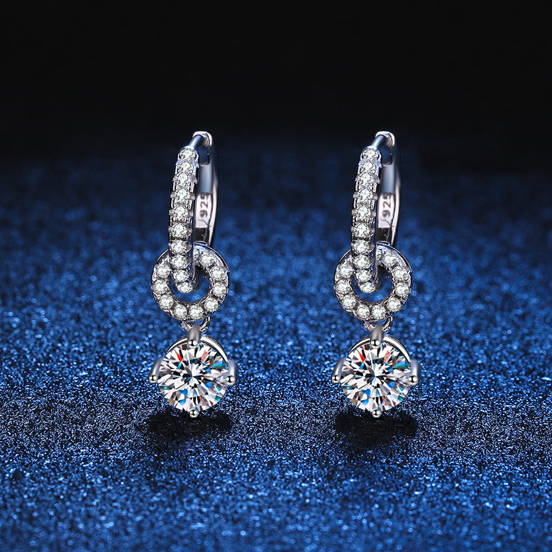 [Super CiCi]INTERLOCKING DOUBLE RING MOISSANITE DROP EARRINGS