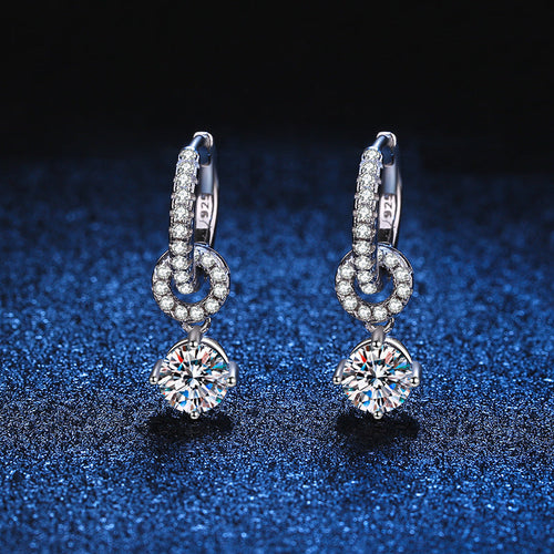 [Super CiCi]INTERLOCKING DOUBLE RING MOISSANITE DROP EARRINGS