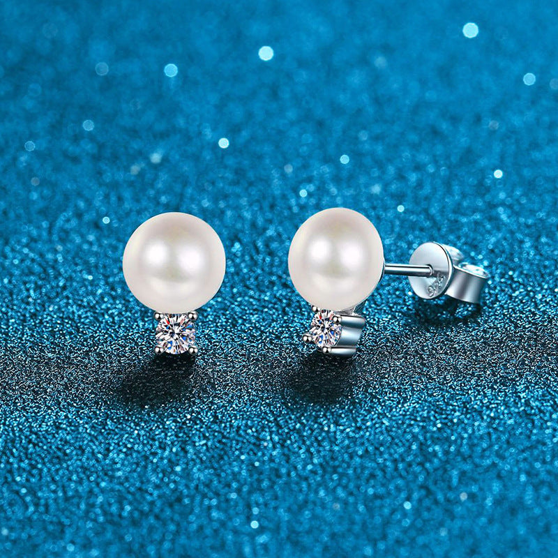 [Super CiCi]ELEGANT NATURAL PEARL & MOISSANITE DROP EARRINGS