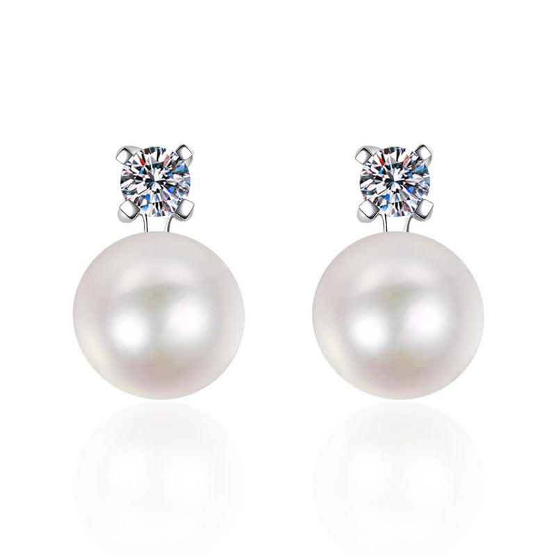 [Super CiCi]ELEGANT NATURAL PEARL & MOISSANITE DROP EARRINGS