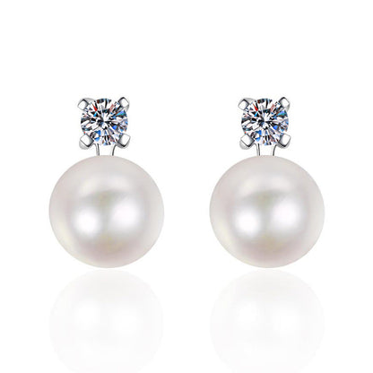 [Super CiCi]ELEGANT NATURAL PEARL & MOISSANITE DROP EARRINGS