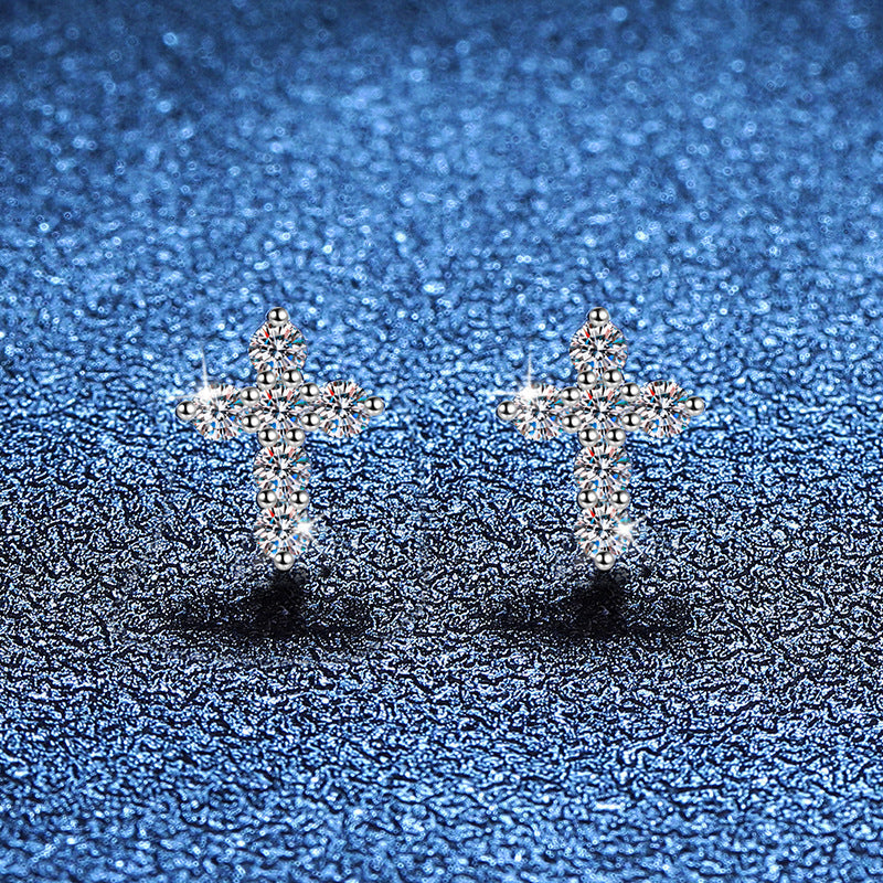[Super CiCi]SPARKLING CROSS MOISSANITE STUD EARRINGS